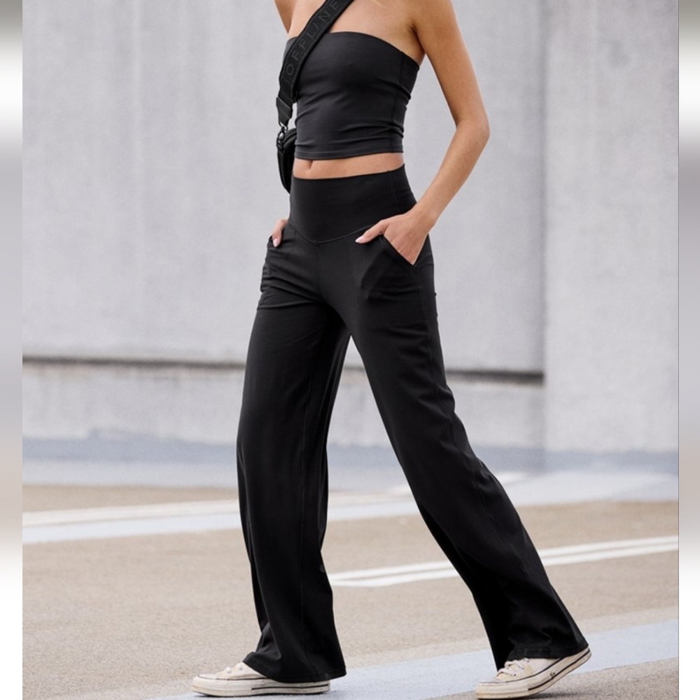 Aerie Black Wide Leg One-Shoulder Jumpsuit